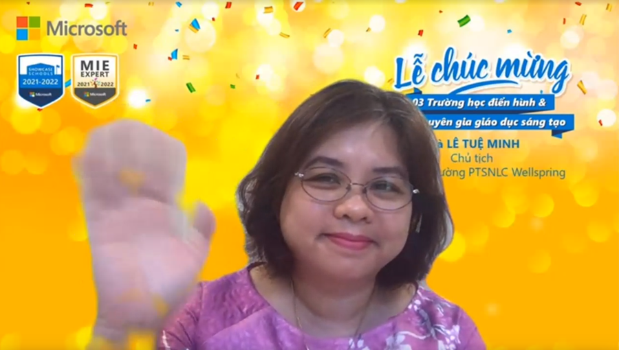 Cô Lê Tuệ Minh - Chủ tịch Hội đồng điều hành kiêm Tổng Hiệu trưởng Trường PTSNLC Wellspring. Cô Lê Tuệ Minh - Chủ tịch Hội đồng điều hành kiêm Tổng Hiệu trưởng Trường PTSNLC Wellspring.