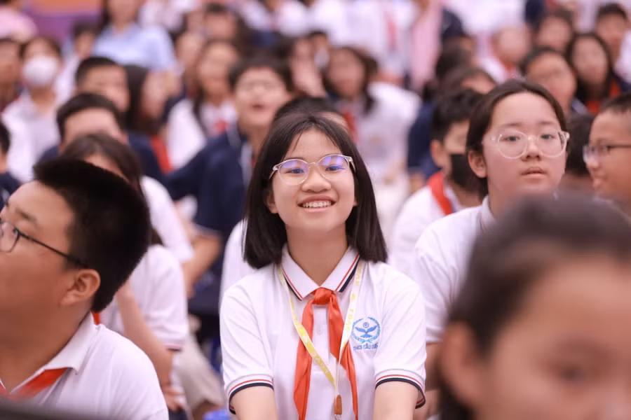 Học sinh Trường THCS Cầu Giấy (quận Cầu Giấy, Hà Nội). Ảnh: TG
