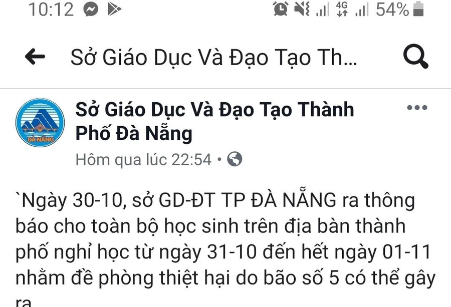 Trang mạng xã hội facebook đăng tải công văn giả mạo công văn của Sở GD&ĐT Đà Nẵng