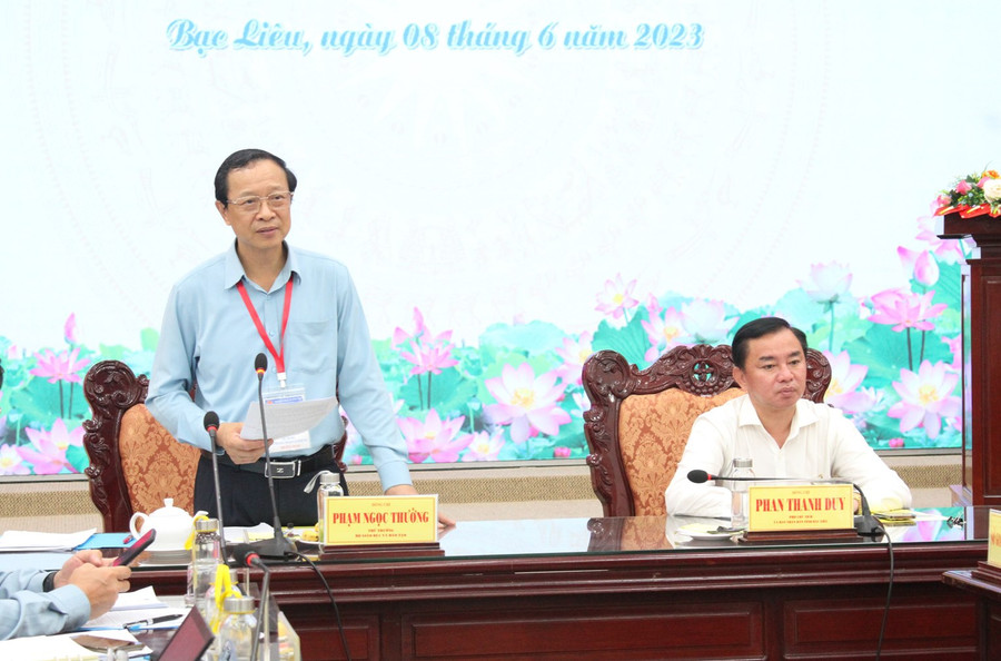 Thứ trưởng Phạm Ngọc Thưởng phát biểu tại buổi làm việc. Thứ trưởng Phạm Ngọc Thưởng phát biểu tại buổi làm việc.