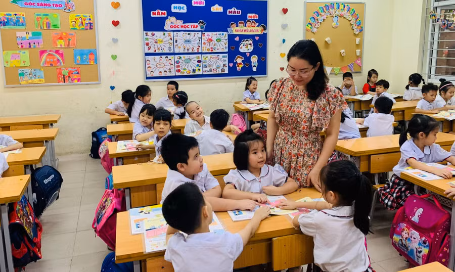 Lớp học Trường Tiểu học Vĩnh Tuy (Hai Bà Trưng, Hà Nội). Ảnh: TG