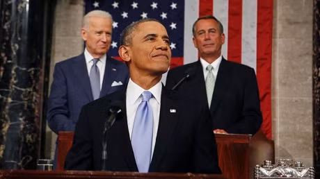 Tổng thống Barack Obama đọc Thông điệp liên bang. Ảnh: Washington Times