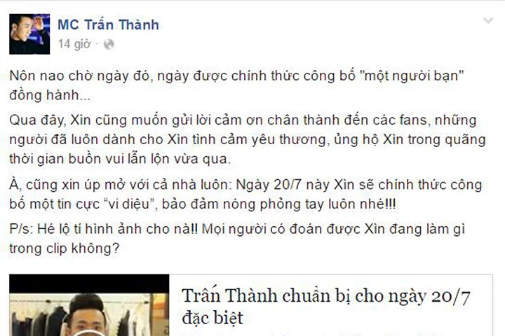 Trấn Thành “úp mở” thông báo “tin nóng” sau màn cầu hôn Hari Won