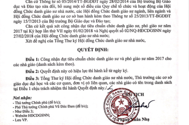 Chi tiết danh sách 1.131 ứng viên đạt tiêu chuẩn chức danh GS, PGS