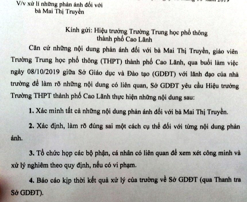 Công văn của Giám đốc Sở GD&ĐT Đồng Tháp yêu cầu làm rõ vụ việc. Công văn của Giám đốc Sở GD&ĐT Đồng Tháp yêu cầu làm rõ vụ việc.