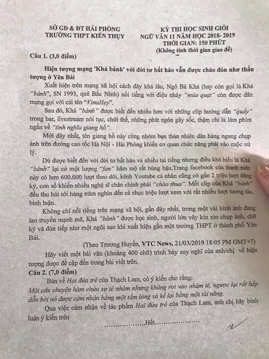 Trường THPT Kiến Thụy (Hải Phòng) đưa nhận vật Khá "bảnh" vào đề thi HSG môn Ngữ Văn Lớp 11 gây nhiều tranh cãi