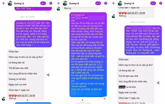 Tin nhắn được cho là đòi nợ Quang Lê từ một người bạn.