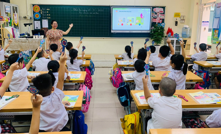 Một lớp học của Trường Tiểu học Vĩnh Tuy (Hai Bà Trưng, Hà Nội). Ảnh: NTCC Một lớp học của Trường Tiểu học Vĩnh Tuy (Hai Bà Trưng, Hà Nội). Ảnh: NTCC