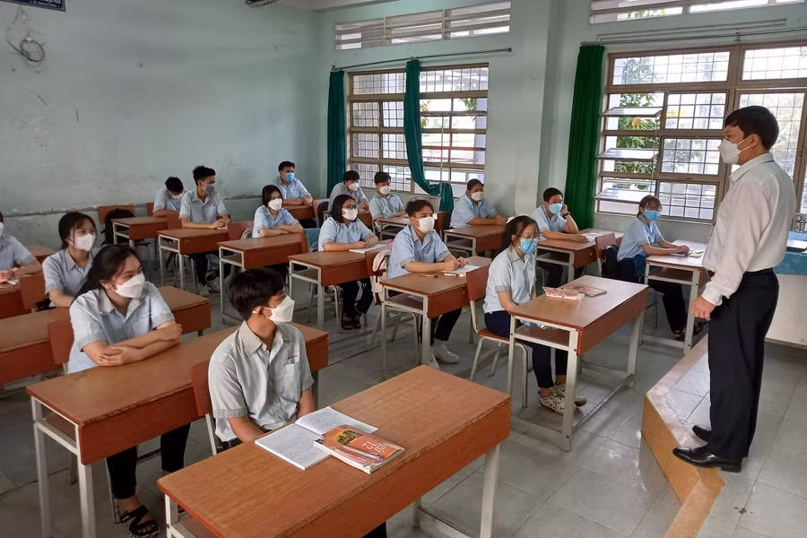 Học sinh Trường THPT Nam Kỳ Khởi Nghĩa (huyện Châu Thành, Tiền Giang) trong giờ học.