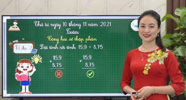 Cô Duyên trong video bài giảng dự thi môn Toán lớp 5. Ảnh: NVCC