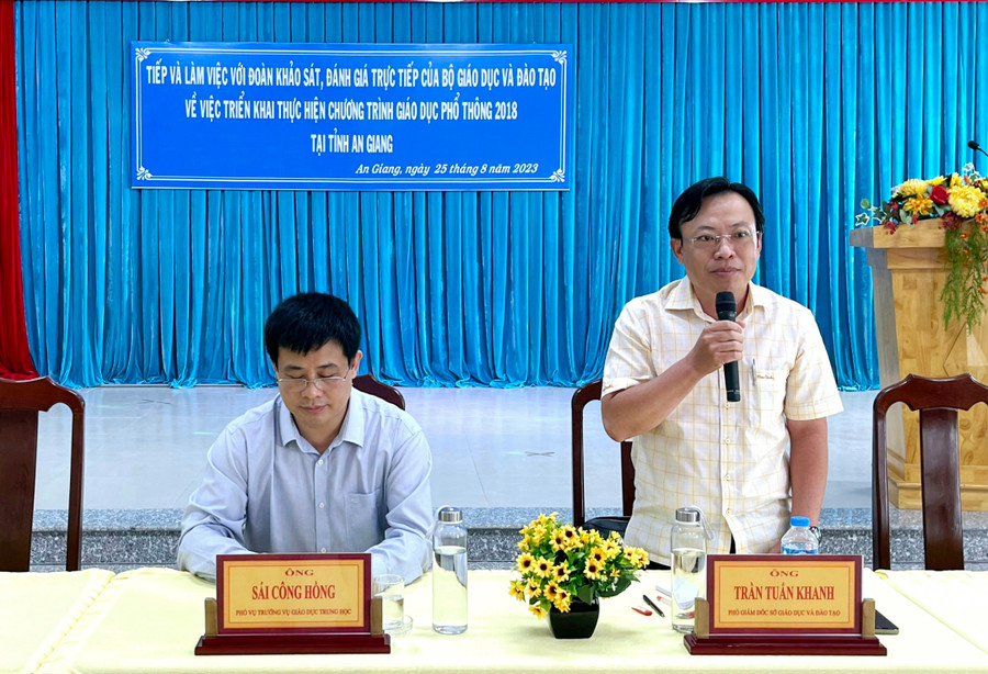 Ông Trần Tuấn Khanh - Phó GĐ Sở GD&ĐT An Giang phát biểu tại buổi làm việc. Ông Trần Tuấn Khanh - Phó GĐ Sở GD&ĐT An Giang phát biểu tại buổi làm việc.