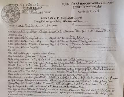 Biên bản vi phạm do Thanh tra GT Cần Thơ lập