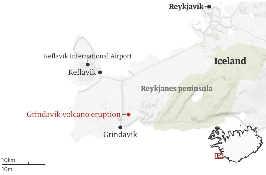 Khu vực núi lửa phun trào tại Bán đảo Reykjanes. Khu vực núi lửa phun trào tại Bán đảo Reykjanes.