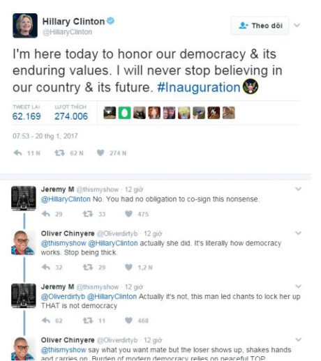 Hillary Clinton dự nhậm chức Donald Trump: Người thua cuộc đáng nể - Ảnh 2 Hillary Clinton du nham chuc Donald Trump: Nguoi thua cuoc dang ne - Anh 2