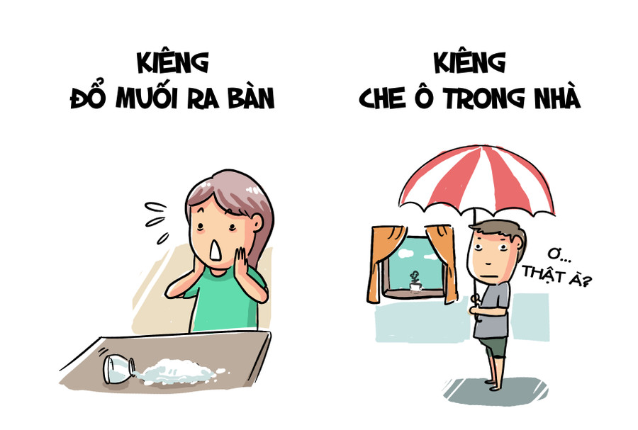 Có người còn kiêng đổ muối ra bàn, không được mở ô trong nhà, hạn chế xoay giường theo vị trí mới...