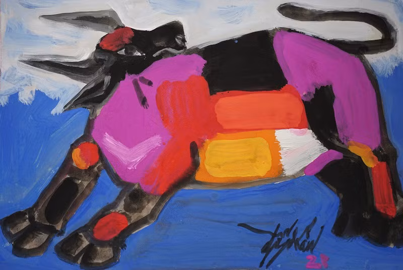 Họa sỹ Đỗ Phấn: Vẽ trâu bằng bột màu ảnh 2