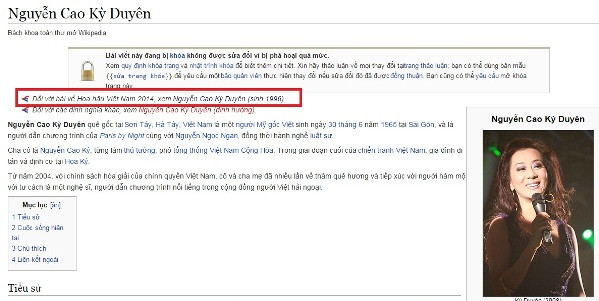 Từ khóa "hot" Nguyễn Cao Kỳ Duyên khiến Wikipedia thông báo "khóa trang" ảnh 4