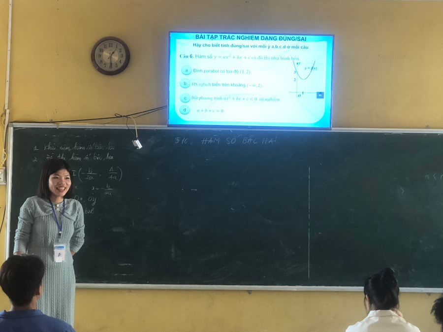 Cô Bùi Thị Thơ, giáo viên Trường THPT Mường Chiềng (Đà Bắc, Hòa Bình) hướng dẫn học sinh về dạng câu hỏi trắc nghiệm đúng/sai với môn Toán.