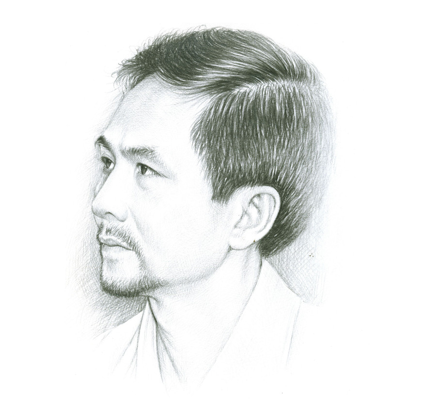 Nhà thơ Mai Văn Phấn qua ký họa của họa sĩ Hàn Quốc.