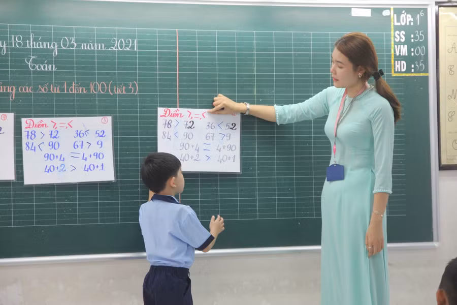 Tiết học Toán của cô và trò lớp 1/6 Trường TH Phong Phú 2