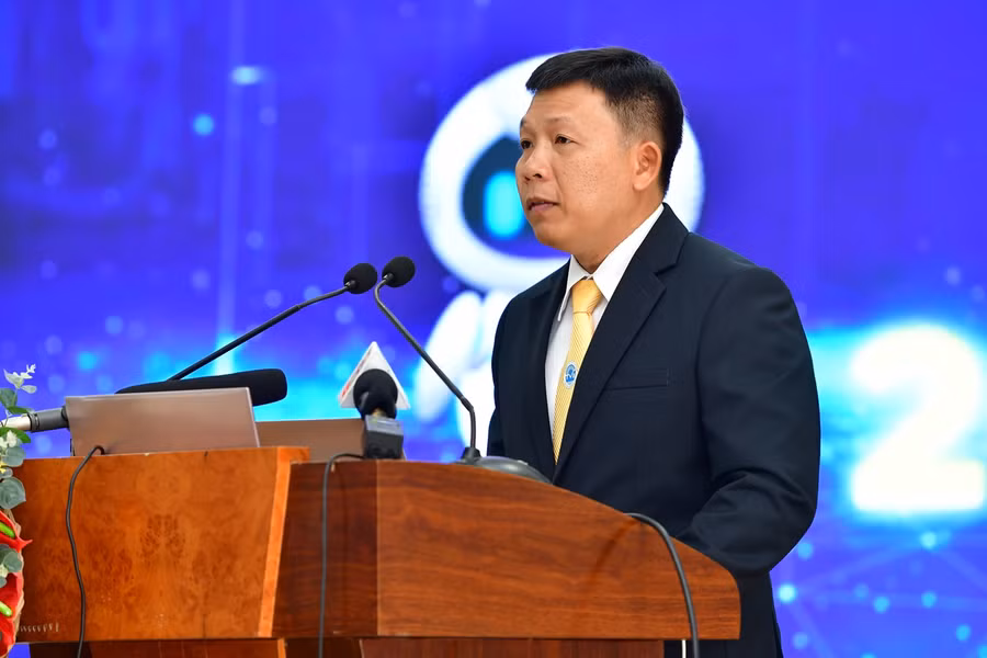 PGS.TS Nguyễn Minh Hòa - Hiệu trưởng Trường ĐH Trà Vinh phát biểu tại buổi lễ.