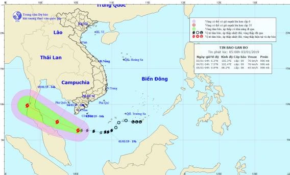 Dự báo hướng đi cơn bão số 1