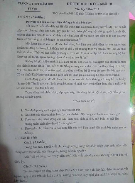 Câu chuyện Mỹ Tâm hát cùng người khiếm thị xuất hiện trong đề kiểm tra Văn - Ảnh 3 Cau chuyen My Tam hat cung nguoi khiem thi xuat hien trong de kiem tra Van - Anh 3
