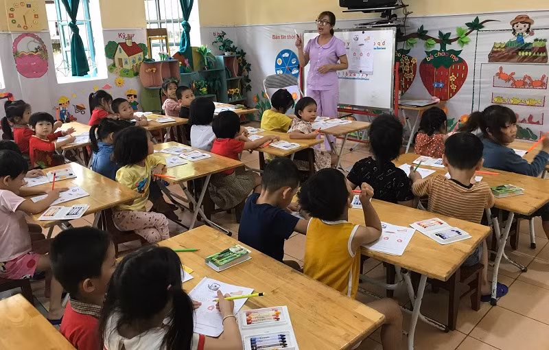 Giờ học của trẻ Trường MN thị trấn Cổ Phúc, huyện Trấn Yên, tỉnh Yên Bái. Ảnh: TG