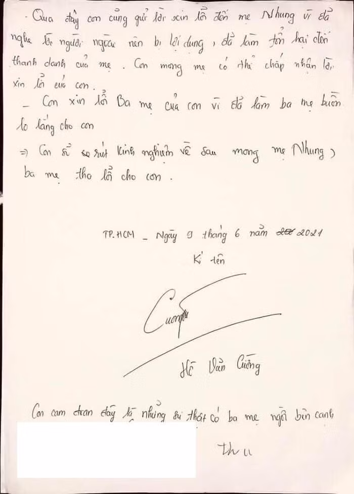 Thực hư bức thư tay Hồ Văn Cường xin lỗi cố ca sĩ Phi Nhung? ảnh 2