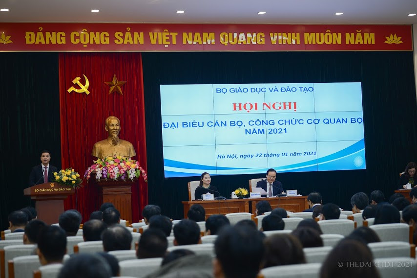 Hội nghị nhằm đánh giá thực hiện Nghị quyết Hội nghị đại biểu cán bộ, công chức năm 2020, phương hướng và nhiệm vụ công tác năm 2021 của cơ quan Bộ GD&ĐT; đồng thời kiện toàn Ban Thanh tra nhân dân 2021-2022. Hội nghị nhằm đánh giá thực hiện Nghị quyết Hội nghị đại biểu cán bộ, công chức năm 2020, phương hướng và nhiệm vụ công tác năm 2021 của cơ quan Bộ GD&ĐT; đồng thời kiện toàn Ban Thanh tra nhân dân 2021-2022.