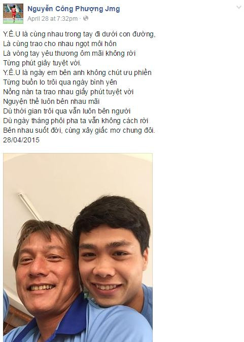 Hình ảnh trên trang cá nhân của Công Phượng kèm những dòng lời bài hát. Hình ảnh trên trang cá nhân của Công Phượng kèm những dòng lời bài hát.