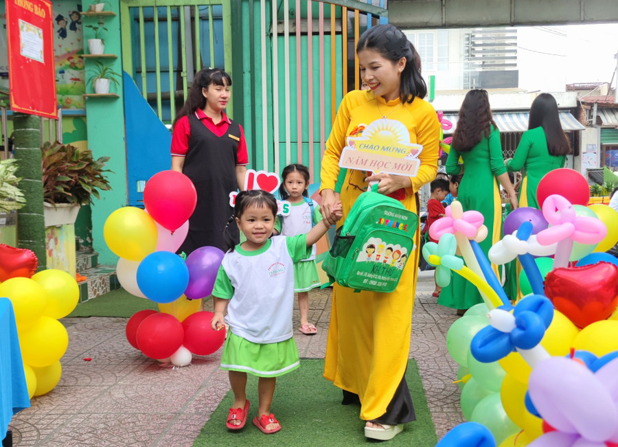 Trẻ Trường Mầm non 19 Tháng 5 trong ngày khai giảng năm học 2023 - 2024. Ảnh: Hồ Phúc