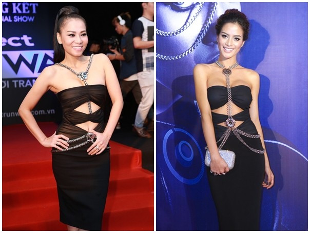 Trước đó, Như Vân từng diện lại một thiết kế rất giống với bộ váy Versace trị giá hơn 100 triệu đồng của Thu Minh. Tuy nhiên, điểm khác lạ ở bộ phụ kiện trên thân váy khiến chân dài làng mốt vướng nghi vấn diện váy nhái. 10 vụ đụng váy áo mới nhất của mỹ nhân showbiz Việt