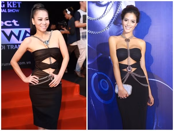 Trước đó, Như Vân từng diện lại một thiết kế rất giống với bộ váy Versace trị giá hơn 100 triệu đồng của Thu Minh. Tuy nhiên, điểm khác lạ ở bộ phụ kiện trên thân váy khiến chân dài làng mốt vướng nghi vấn diện váy nhái. 10 vụ đụng váy áo mới nhất của mỹ nhân showbiz Việt