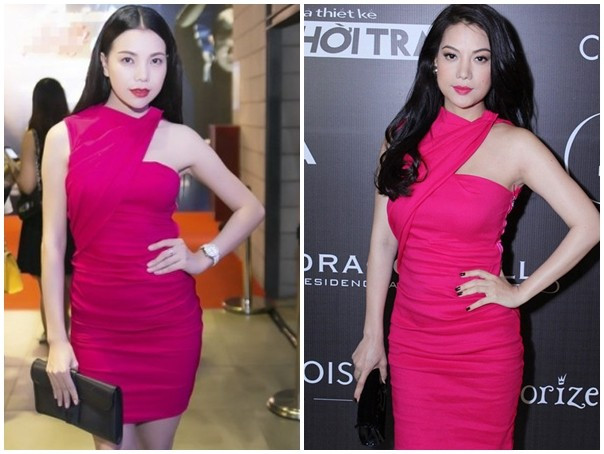 Vóc dáng đầy đặn, gợi cảm giúp Trà Ngọc Hằng và Trương Ngọc Ánh nổi bật khi diện chung thiết kế tông màu hồng trẻ trung, ngọt ngào. 10 vụ đụng váy áo mới nhất của mỹ nhân showbiz Việt