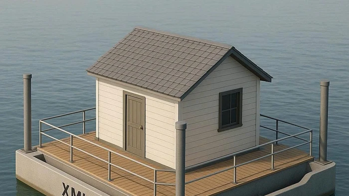 Mô phỏng phao nổi bằng xi măng lưới thép để xây nhà trên nước cho người dân vùng lũ.