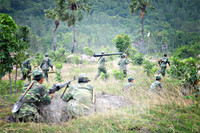 Xem tiêm kích Su-30 diệt mục tiêu, trực thăng bắn rốc két, pháo phòng không nhả đạn ảnh 7 Các đơn vị bộ binh thuộc Sư đoàn 330 vượt cửa mở, xung phong đánh chiếm mục tiêu.