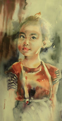 Thieu nu tuyet dep qua nhung net ve tranh mau nuoc 