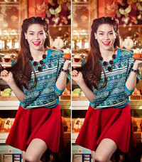 Đẹp rực rỡ với váy họa tiết như sao Việt 