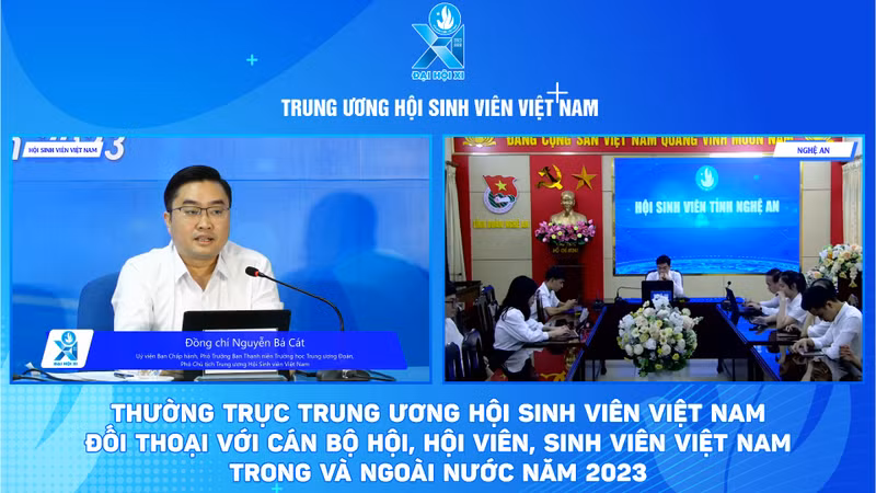 Đối thoại trực tiếp với điểm cầu Hội Sinh viên tỉnh Nghệ An. Trung ương Hội SVVN đối thoại SV Việt Nam trong và ngoài nước