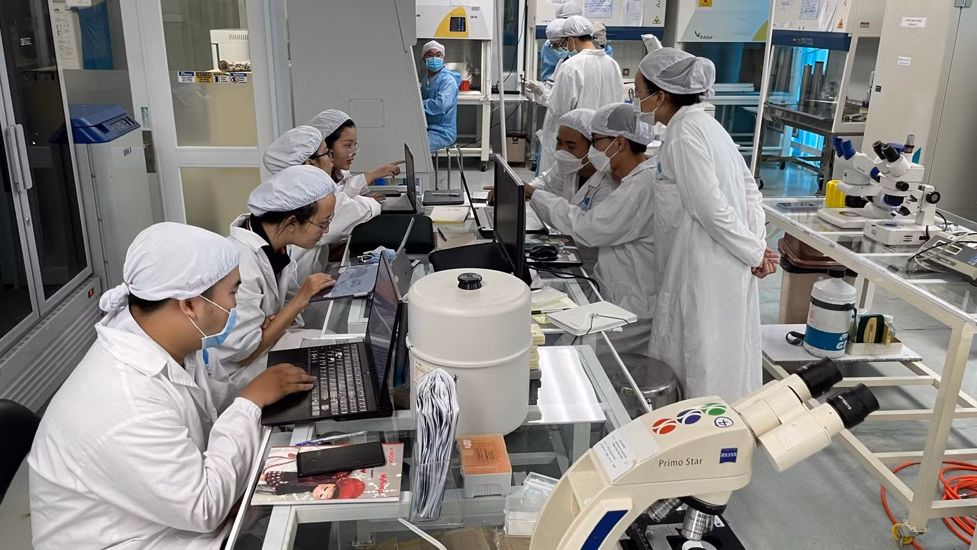 Nhà khoa học nghiên cứu tại phòng thí nghiệm tế bào gốc, Viện Tế bào gốc (Trường Đại học Khoa học Tự nhiên, Đại học Quốc gia TPHCM). Ảnh: Hà An