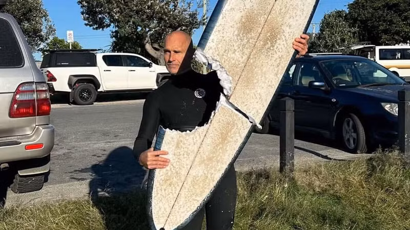 Một con cá mập trắng khổng lồ dài 4m đã cắn một miếng lớn vào ván lướt sóng của người lướt sóng có tên là Brad Ross. Anh đã rất may mắn thoát chết sau sự cố trên bãi biển Cabarita. ca-map-1.jpg