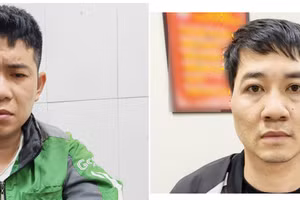 Hai đối tượng Âu và Lượng tại cơ quan công an. (Ảnh CAHN).