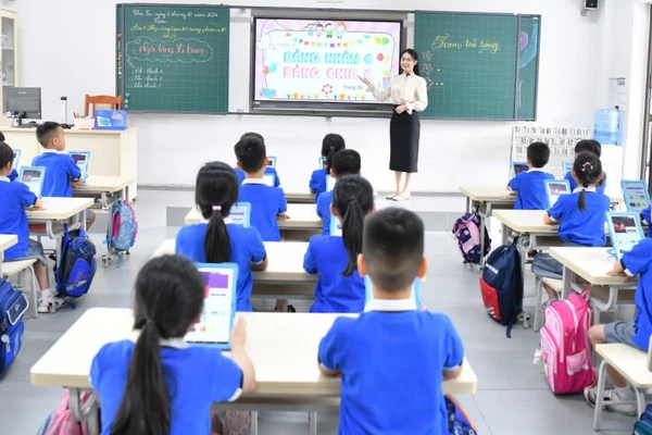 Một lớp học của Trường Tiểu học đô thị Sài Đồng (Phúc Lợi, Hà Nội). Ảnh: NTCC.