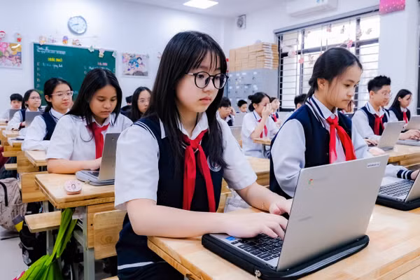Học sinh Trường THCS Giảng Võ (Hà Nội). Ảnh: Đăng Chung