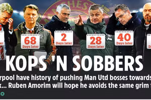 Liverpool trở thành ‘tử địa’ của các HLV Man Utd trong lịch sử