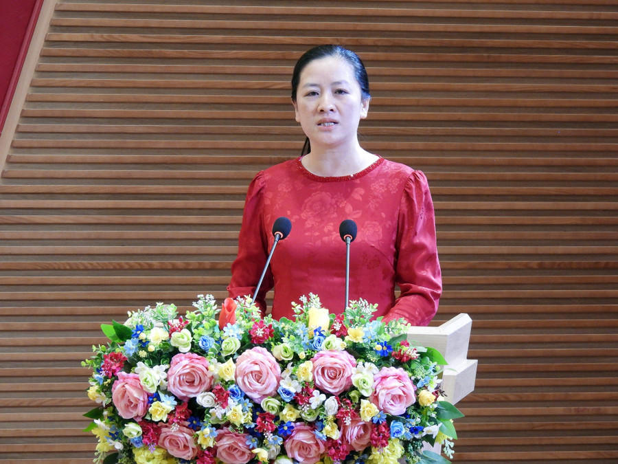 Bà Đoàn Hồng Hạnh - Giám đốc Sở Khoa học và Công nghệ tỉnh Vĩnh Long phát biểu tại buổi lễ. dhcl-ten-mien-2.jpg