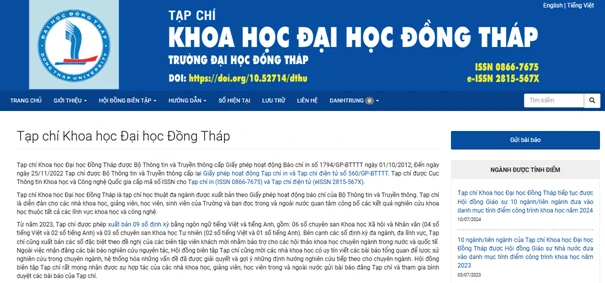 Giao diện trang thông tin Tạp chí Khoa học Đại học Đồng Tháp.