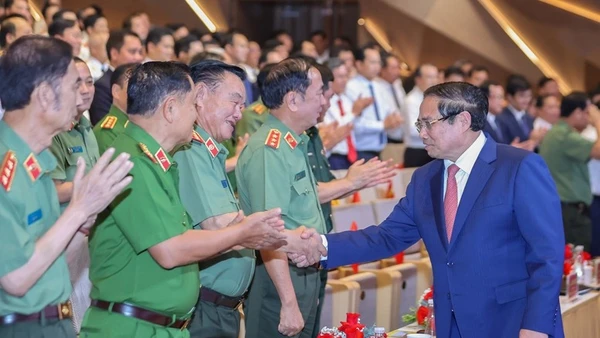 Thủ tướng và các lãnh đạo Bộ Công an dự Đại hội Thi đua “Vì an ninh Tổ quốc” lần thứ 9 vào ngày 6/8 vừa qua. Ảnh: VGP/Nhật Bắc