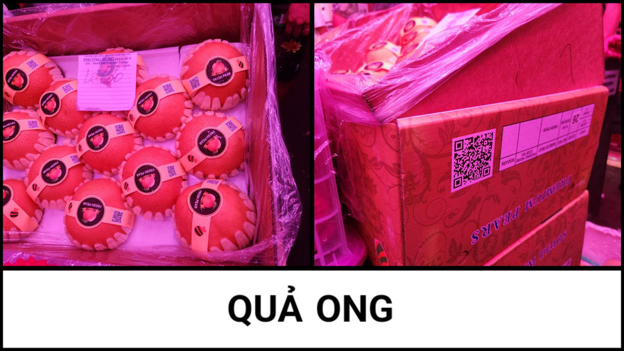 Thực hiện quét mã QR trên một thùng lê Trung Quốc, kết quả hiện ra sau quét là “quả ong”. cho dau moi nong san thu duc 1 .jpg